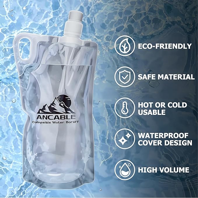 1L Hiking Collapsible Water Bottles, 8-Pack 33OZ BPA-Free Foldable Backpacking Water Bottle for Travel Camping Hiking