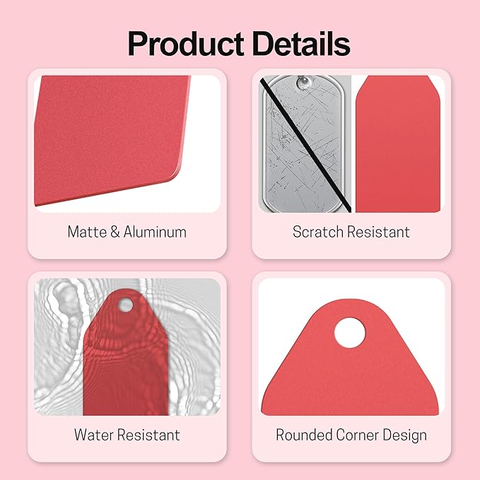 4 PCS Personalized Metal Luggage Tag – Personalized Engraved Suitcase Tag, Backpack Tag, with Matching Color Strap, Waterproof Suitcase Name Badge – Ideal Corporate Gift & Travel Accessory (Red)