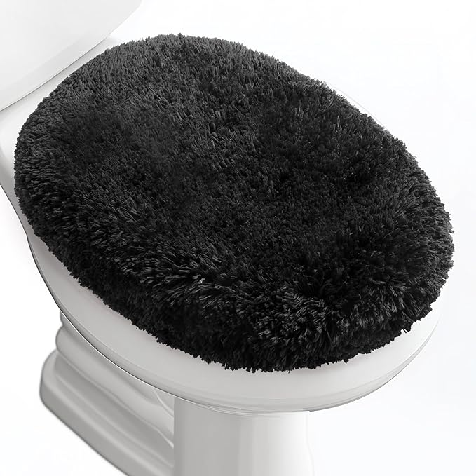 Microfiber Elongated Toilet Seat Cover 19.5"x 15" Machine Washable Solid Toilet Lid Cover Adjustable Rubber Backing Fits Most 18-19.5" L x 14-16" W Elongated Toilet Seat