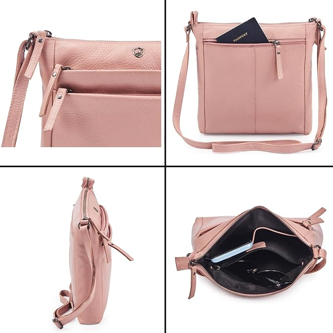 Small Soft Genuine Leather Crossbody Purse Women’s Sling Crossover Shoulder Travel Handbag with Triple Zipper