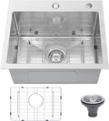 Drop In Kitchen Sink 25x22", 9" Basin Depth, 18 Gauge Stainless Steel Sink, 3D Embossed Surface Finish Top Mount with Accessories