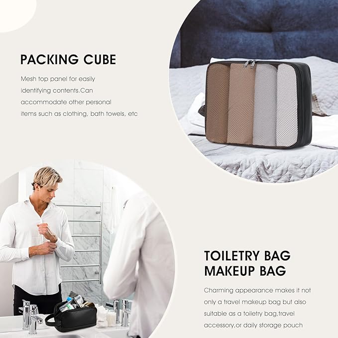 Wogarl 3PCS Leather Weekender Bag for Women Men Large Overnight Bag Travel Duffel Bag with Shoe Compartment Toiletry Packing Cube Carry On Bag Fit 21"" Laptop(Black), YT042