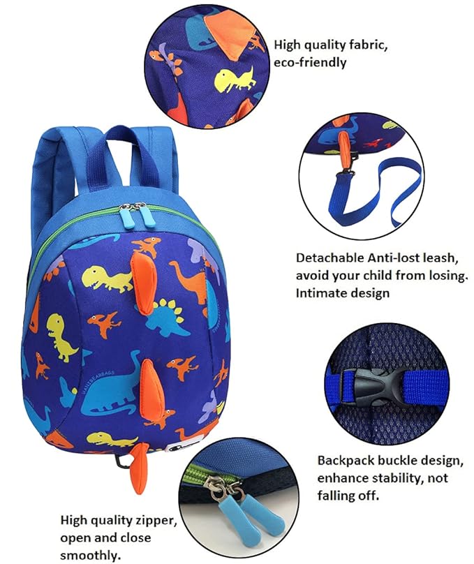 DB Toddler Mini Dinosaur Backpack with Child Leash, Anti Lost Wrist Link for Kids, Safety Harness Back Pack for Baby Boy Girl