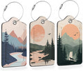 Mystic Wolf Sunset 3 Pack Luggage Tags for Suitcases, Minimalist Mountain River PU Leather Luggage Tag for Travel, Bag Tags with Privacy Name ID Card and Steel Loop for Women Men