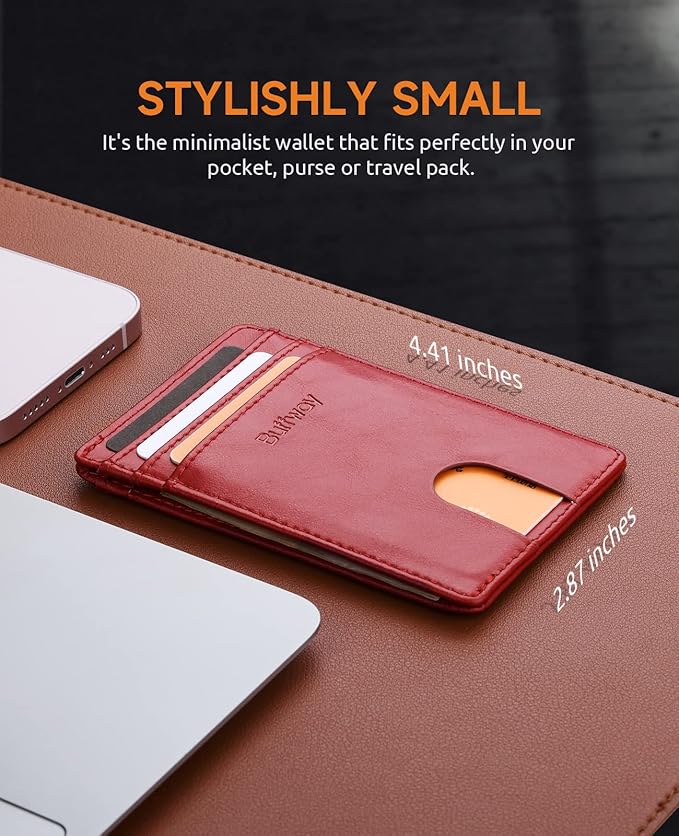 Buffway Mens Slim Wallet, Minimalist Thin Front Pocket Leather Credit Card Holder with RFID Blocking for Work Travel