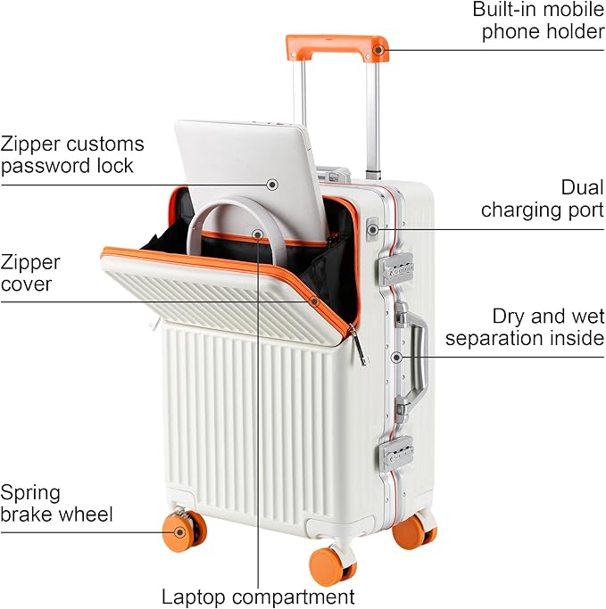 Hard Shell Luggage 26 Inch Travel Luggage, Carry-On Luggage Spinner TSA with Lid, PC+ABS Aluminum Frame，Lightweight Travel Luggage 20'' 24'' 26'' Carry-On (orange, 26 inch)