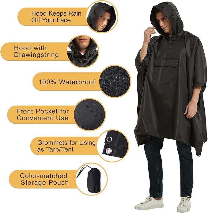 salamra Hooded Rain Poncho Waterproof Raincoat Jacket for Men/Women/Adults with Pocket
