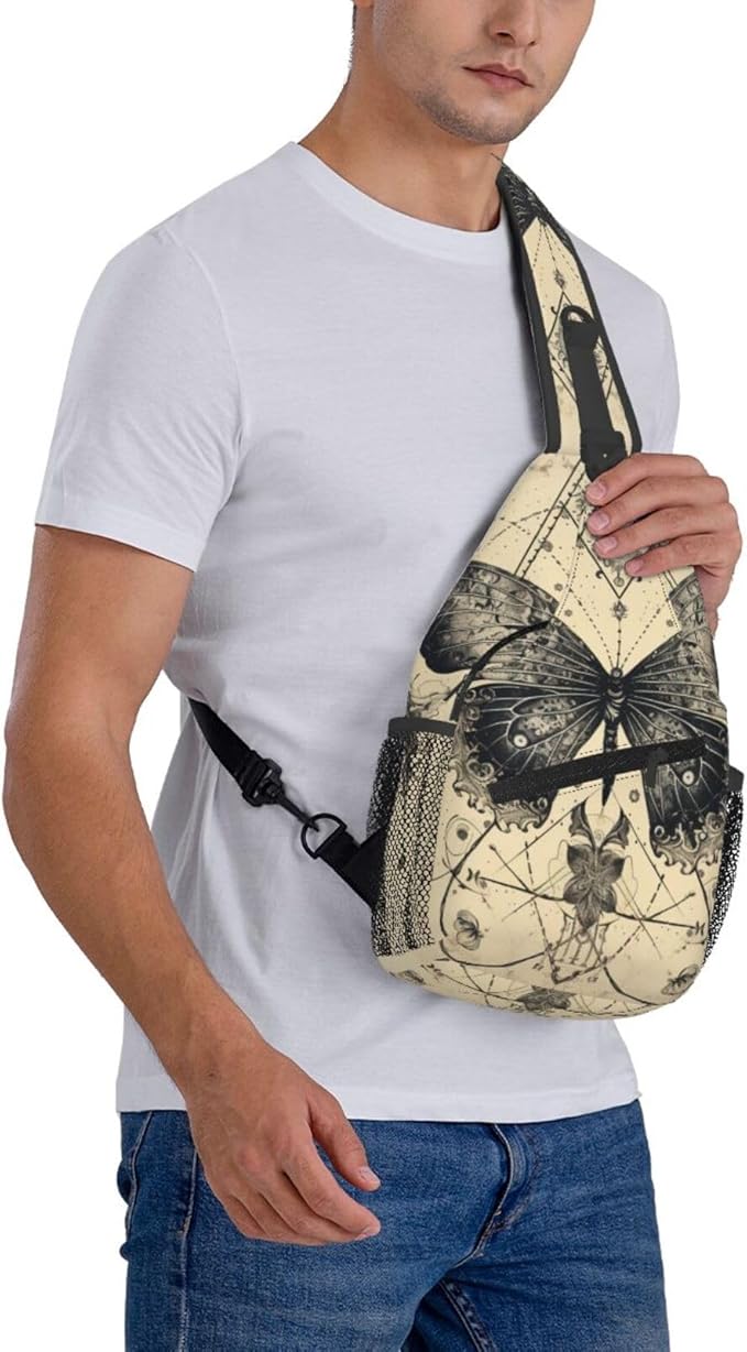 SUPLUCHOM Sling Bag Butterfly Goth Vintage Tarot Hiking Daypack Crossbody Shoulder Backpack Travel Chest Pack for Men Women