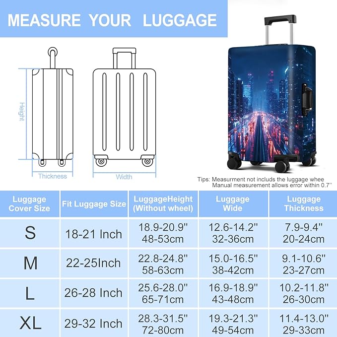 Luggage Cover Washable Suitcase Protector Anti-scratch Suitcase cover Fits 20-34 Inch Luggage (City Night, S(20-22inch suitcase))