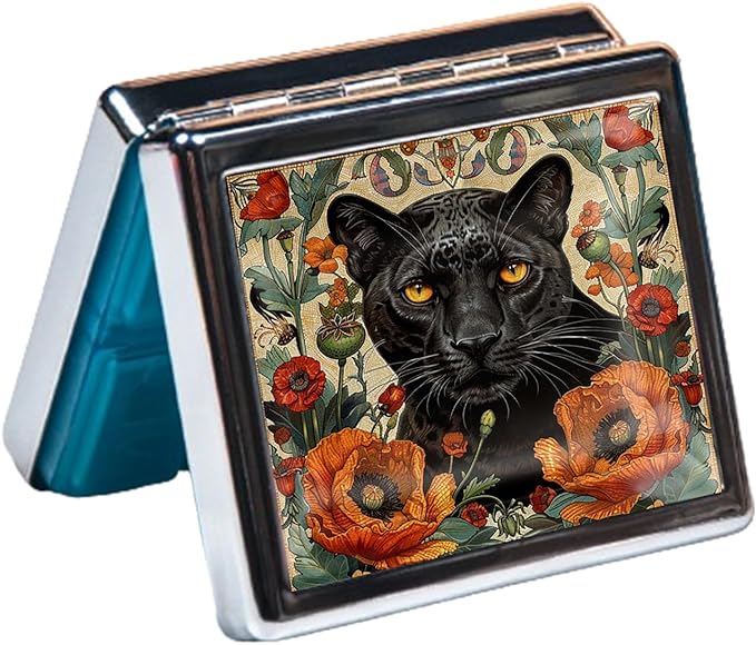 Cute and Portable Metal Pill Organizer – 8 Compartments, Elegant Chrome Finish, Ideal for Travel and Daily Use (Black Panther Art)