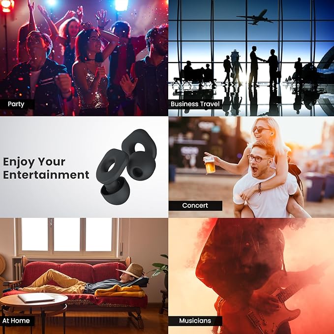 2 Pairs of Ear Plugs for Sleeping,Reusable Hearing Protection Earplugs with 8 Pairs Ear Tips & One Connector Cord,Soft Ear Plugs for Noise Reduction,Concert,Musician & Work - 25dB-30dB