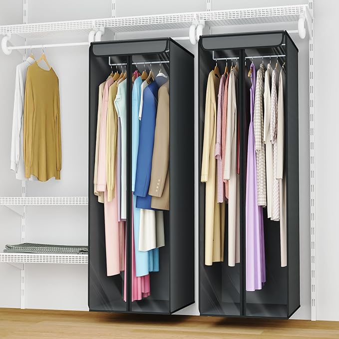Univivi Garment Bags for Hanging Clothes, Large Clothes Storage Bags Closet Organizer with Clear Window, Premium Hanging Garment Storage Bag for Suits, Coats, Dresses, 54", 2 Pack (Dark Grey)