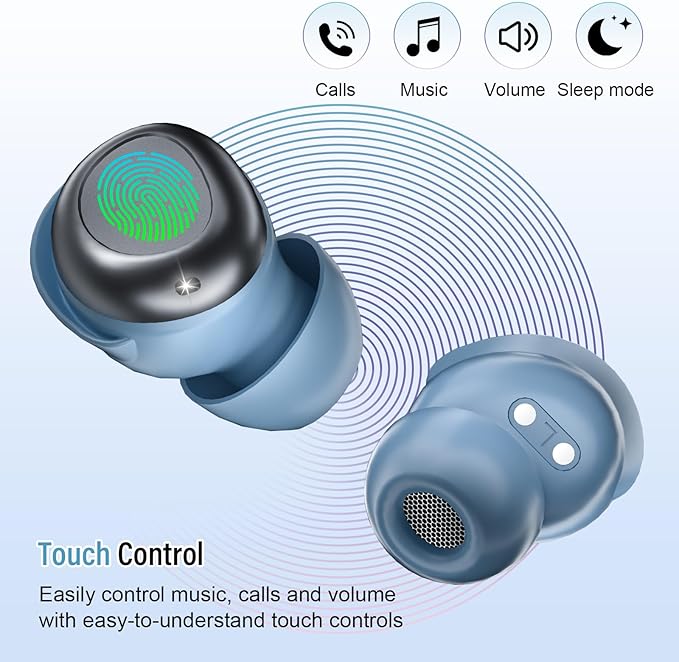 Sleep Earbuds Bluetooth 5.4 in Ear Light-Weight Headphones, Mini Sleep Headphones Small Design for Side Sleepers, 47H Playtime with Charging Case, Clear Calls Earphones, Light Blue