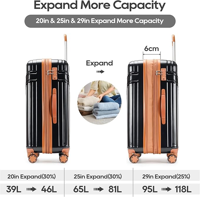 GinzaTravel Luggage Sets 3-Piece Expandable Suitcases with Wheels PC+ABS Durable Hardside Luggage sets TSA lock