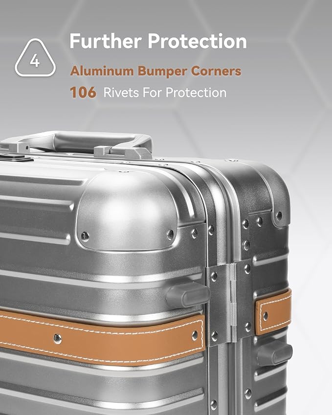 LUGGEX All Aluminum Carry On Luggage with Wheels - Zipperless Hardshell Suitcase with TSA Lock (Matte Silver, 20 Inch)