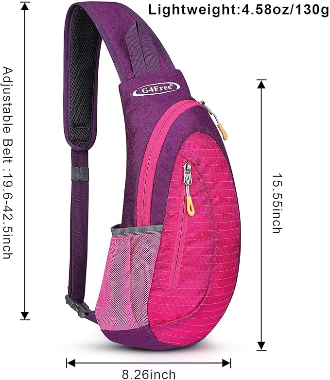 G4Free Sling Bag for Men Women, Small Crossbody Backpack Lightweight Chest Shoulder Bags for Travel, Outdoor and Sports (Rose)