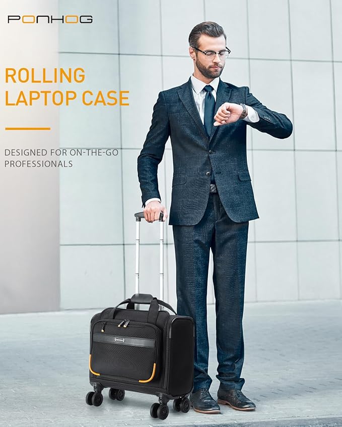Rolling Laptop Bag - Rolling Briefcase with 4 Spinner Wheels, 17.3 Inch 1680D Nylon Water Resistant Computer Bag for Men and Women Work Travel, Black