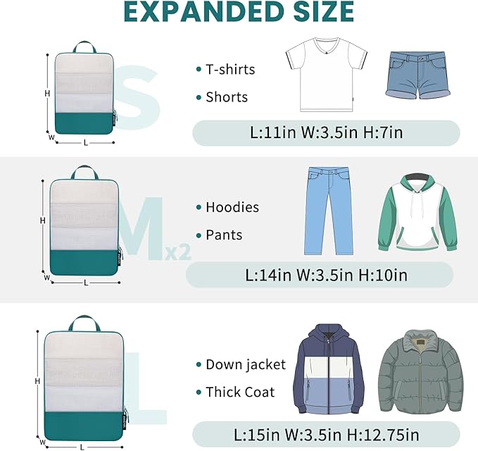 BAGAIL 4 Set/6 Set Ultralight Compression Packing Cubes Packing Organizer for Travel Accessories Luggage Suitcase Backpack