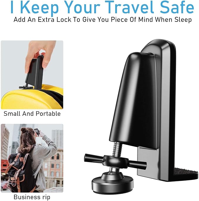 Door Jammer Door Stopper, Portable Door Security Lock for Travel/Apartment/Safety Self Defense/Personal Protection, Aluminum Alloy Anti-Slip Door Lockdown Security Device (Black)