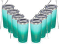 MEWAY 20oz Tumbler 8 Pack Double Wall Vacuum Insulated Travel Glitter Mug Bulk, Stainless Steel Tumblers with Lid and Straw, Powder Coated Coffee Cups for Woman(Gradient Green,Set of 8)