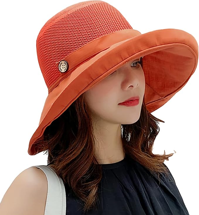 Women Wide Brim Sun Hats Metal Wired Edge Summer UV Protection Beach Fishing Hat for Hiking Garden Travel Chin Strap