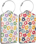 2 Pack Luggage Tag for Suitcase, Vintage Groovy Flower Leather Bag Tags Identifiers Privacy Cover ID Label with Durable Steel Loop for Women Men Kids Girls Travel