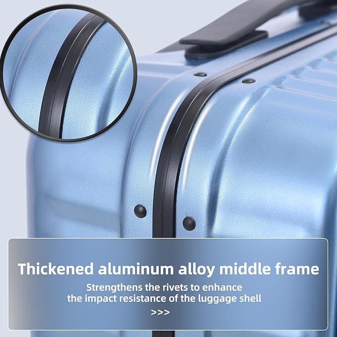 2 pieces 20/29 Aluminum Frame Carry On and Checked Luggage Set with Side Opening,Lightweight Hardshell ABS+PC Trunk Suitcase with TSA Lock, 360° Universal Wheels & Adjustable Handle,Dark Blue
