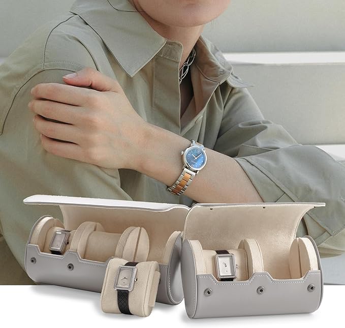 Oirlv Luxury Leather Watch Organizer Case Watch Box for Mens Jewelry Gift Box for Birthday Fathers Day Anniversary(3 slots, Grey)
