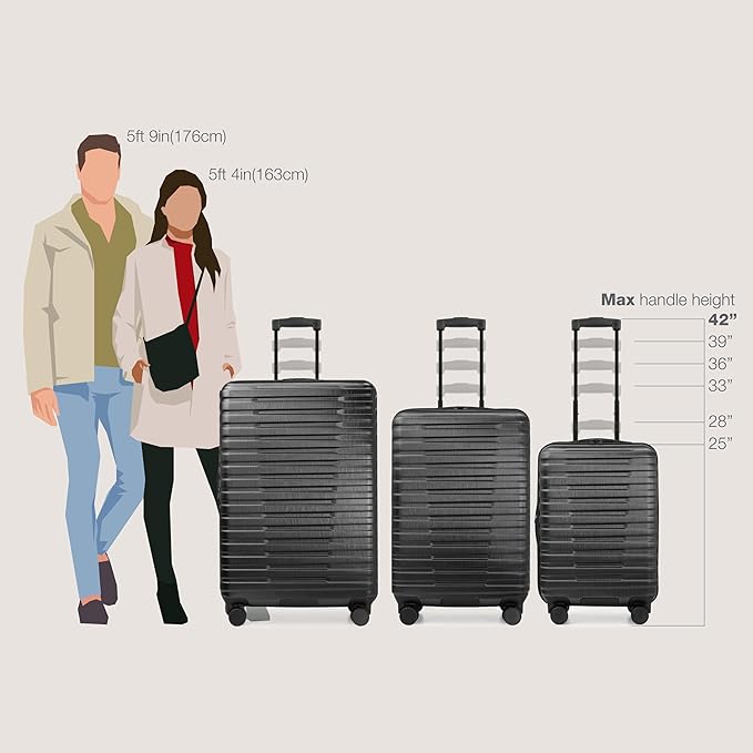 U.S. Traveler Boren Polycarbonate Hardside Rugged Travel Suitcase Luggage with 8 Spinner Wheels, Aluminum Handle, Black, 2-Piece Set, USB Port in Carry-On