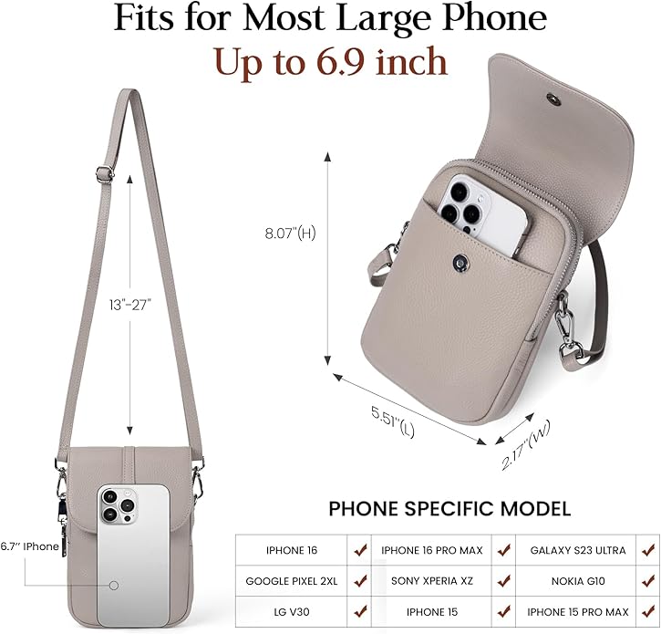 befen Genuine Leather Small Crossbody Bags for Women, Multi Pocket Cell Phone Crossbody Purse with RFID Blocking Card Slots