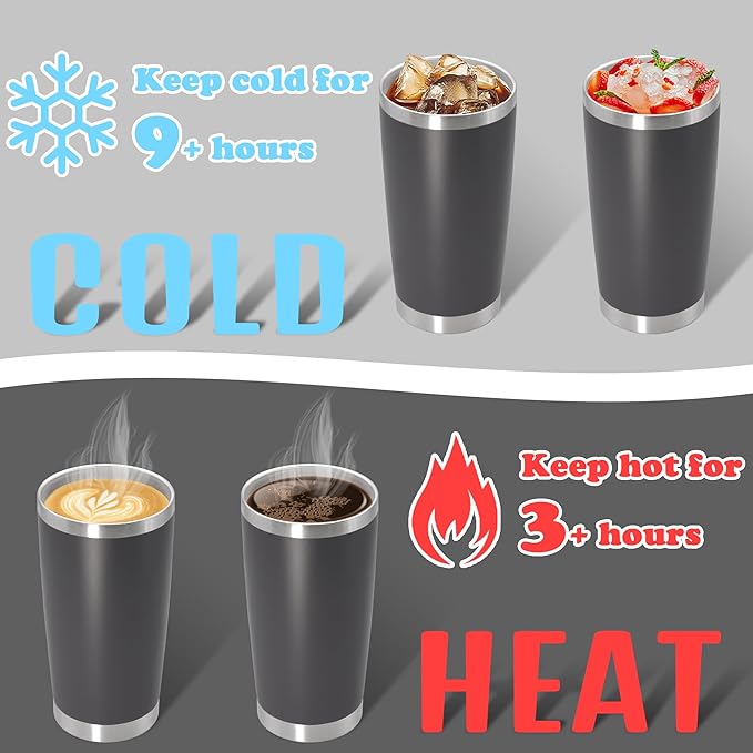 20 oz Tumbler with lid Double Wall Vacuum Insulated Tumblers Stainless Steel Coffee Mug Travel Coffee Tumbler Powder Coated Tumbler Cup Keep Hot&Cold - (Grey 12 Pack)