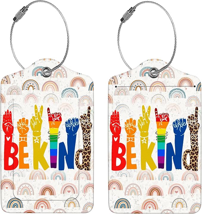2 Pcs Luggage Tags for Suitcases, PU Leather Cruise Ship Luggage Tags with Privacy Cover Label Address Card and Durable Metal Ring Suitable for Men Women Handbags Backpacks Schoolbag,Fingers Letters