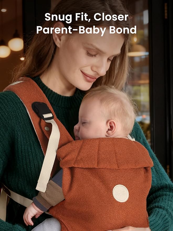 Grownsy Baby Carrier Newborn to Toddler (7-44lbs), Ergonomic & Cozy Wraps with One-Click Buckle, Head Support for Hands-Free Comfort, Sepia