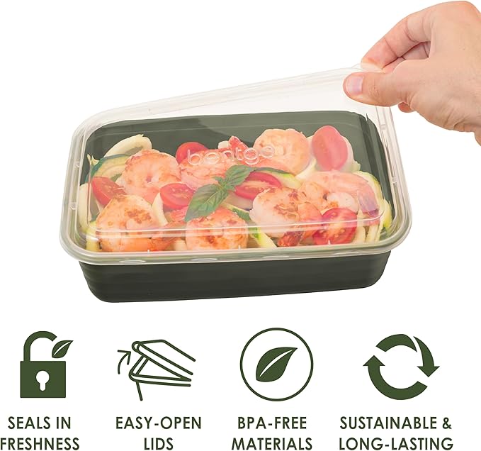 Bentgo 20-Piece Lightweight, Durable, Reusable BPA-Free 1-Compartment Containers - Microwave, Freezer, Dishwasher Safe - Khaki Green