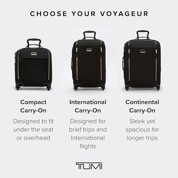 TUMI - Voyageur Leger 4 Wheeled Luggage - Women's Lightweight and Spacious, Sleek Silhouette, Durable Premium Suitcase - 16" Compact Carry-On, Black with Gunmetal Hardware