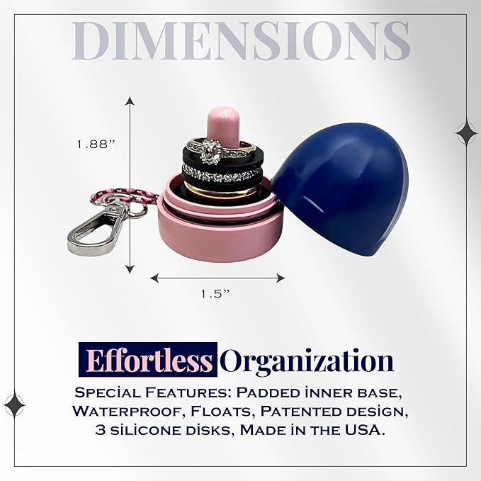 RING THING - Ring Holder Keychain, Jewelry Organizer and Storage, Portable Waterproof Ring Holder, Pill Box Keychain Container, Gym Accessory, and Travel Ring Case (Pink & Blue)