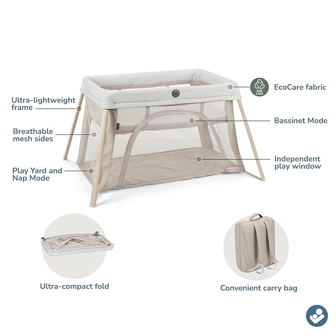 Maxi-Cosi Calao Travel Playard, Infant Bassinet, Toddler Playpen, Portable, Lightweight, Foldable, Easy Setup, with Carry Bag, Breathable Mesh, Classic Oat