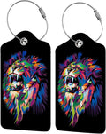 Colorful Lion's Roar Luggage Tags for Suitcases,2 Pack Luggage Tag, Leather Stainless Steel Loop Label Tag for Women Girl Travel Bag Suitcase