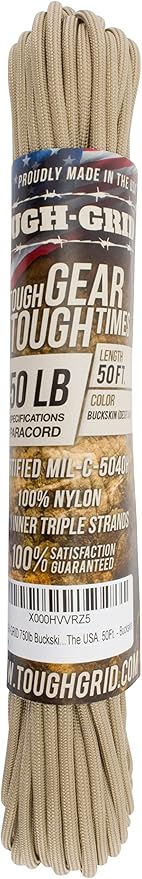 TOUGH-GRID 750 Paracord Rope Nylon Parachute Cord, Made in USA Survival Kit, Outdoor Adventures, Camping, Tactical Gear & Emergency Supplies, Military Type IV Mil-Spec