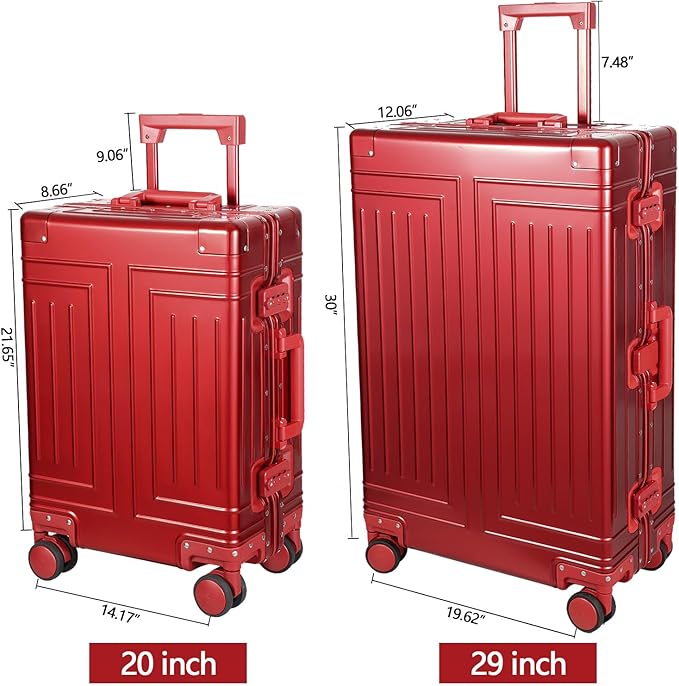 All Aluminum Carry On Luggage，Cut from Whole Aluminum Sheet，22x14x9 Airline Approved ，（3rd Generation，Premium Metal zipperless suitcase ） (red, 28inch)