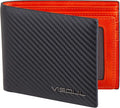 VISOUL Mens Bifold Wallet with 2 ID Windows Carbon Fiber Leather, RFID Blocking Secure Designer Billfold Wallets for Men with Two Cash Compartments (Black+Orange Red)