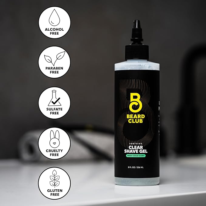 Beard Club Straight Razor for Men & Premium Shaving Gel for Men – Hydrating Mens Shave Cream for Sensitive Skin & Navajas Para Barbero - Barber Straight Edge Razor Kit, 5 Blades, Cedar Scent Gift Kit