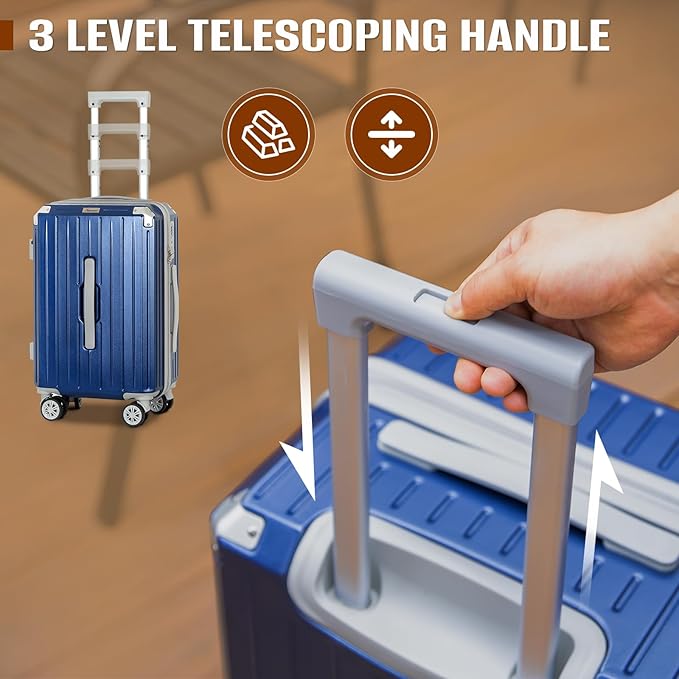 Romswi Suitcase Set with TSA Lock Cup Holder, Hardside Spinner Suitcase with Duffel Bag, Lightweight Durable PC+ABS Navy 5 PCS(20/24/28inch)