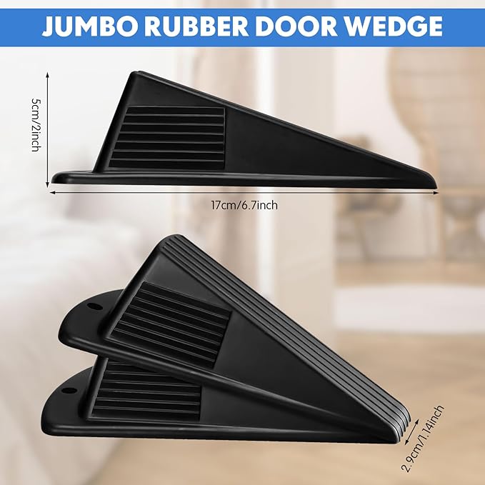 Frienda 4 Pcs Jumbo Door Stoppers Heavy Duty Door Stopper Tall up to 2inch Tall Wedge TPR Large Wedge Stackable Big Rubber Doorstop for Hotel Carpet Hardwood Concrete and Tile (Black)