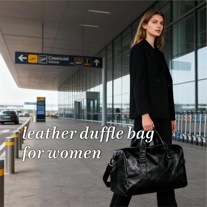 Leather Sports Gym Tote Bag with Shoes Compartment & Wet Pocket, Travel Duffel for Men & Women, Shoulder Weekender Overnight Bag for Yoga, Pilates, Swimming
