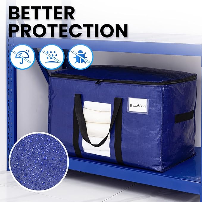 TAILI 6 Pack Dark Blue Extra Large Storage Bags, Heavy Duty Totes with Visible Window, Wrap Around Handles, Perfect for Moving