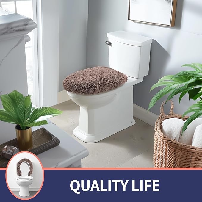 Microfiber Elongated Toilet Seat Cover 19.5"x 15" Machine Washable Solid Toilet Lid Cover Adjustable Rubber Backing Fits Most 18-19.5" L x 14-16" W Elongated Toilet Seat