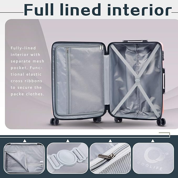 Coolife Luggage Suitcase PC+ABS with TSA Lock Spinner Carry on Hardshell Lightweight 20in 24in 28in(white, L(28IN))