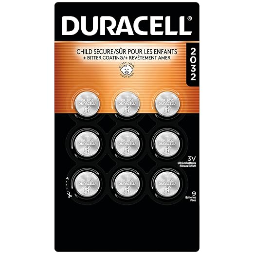 Duracell 2032 Lithium Battery, 9 Count (Pack of 1), Child Safety Features, Compatible with Key Fob, Tea Light Candles and Other Devices, CR2032 Battery