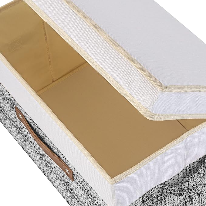 TYEERS Collapsible Storage Bins with Lids, Patchwork Design, Washable, Fabric Storage Boxes, 14.9x9.8x9.8 inches, 5 Pack, Gray